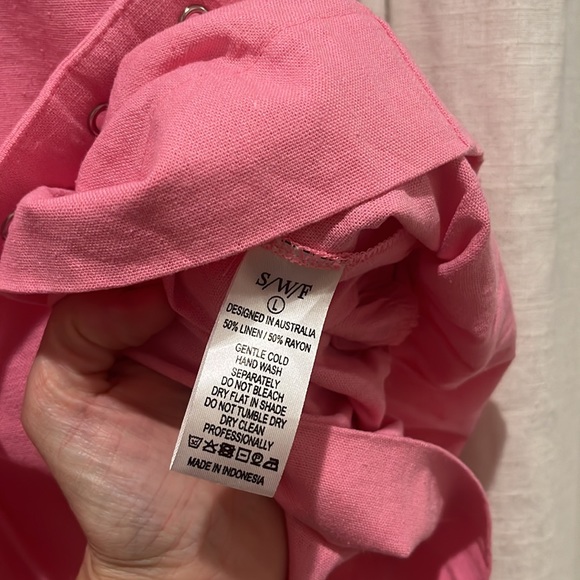 Anthropologie S/W/F Violetta Linen Belted Mini Pink Shirtdress Dress - Picture 8 of 12